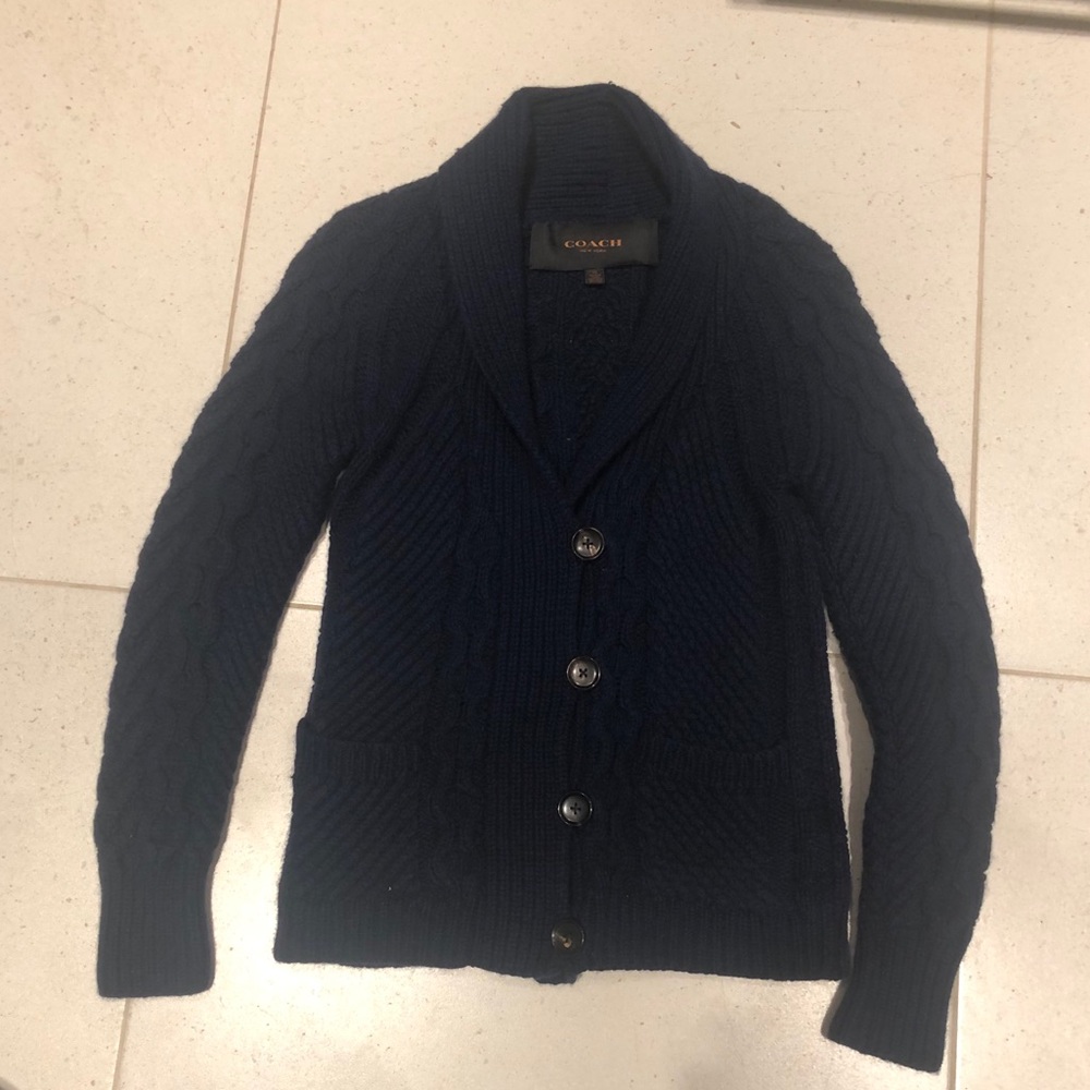 Coach fisherman knit cashmere sweater -navy